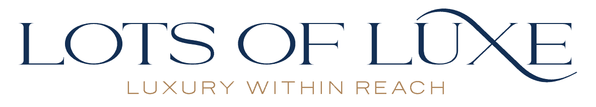 The logo features the text "LOTS OF LUXE" in dark blue, with the premium tagline "LUXURY WITHIN REACH" elegantly displayed in gold below.