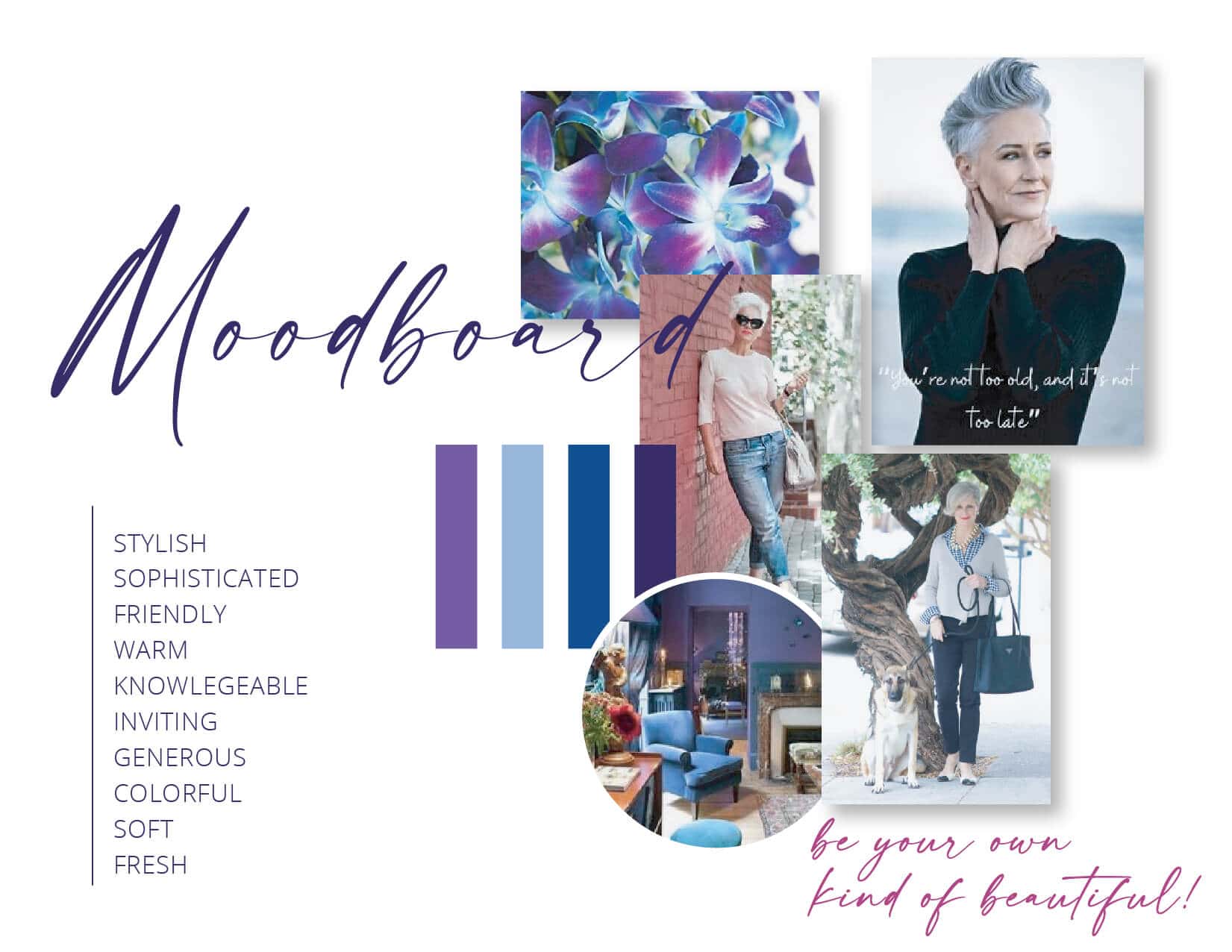 Stylish and sophisticated mood board for Bev Dwayne